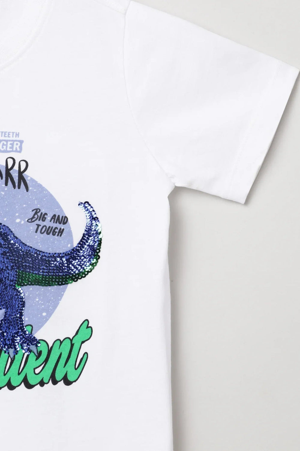 White Sequin Dinosaur Graphic T-Shirt for Kids - BYB PREMIUM
