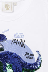 White Sequin Dinosaur Graphic T-Shirt for Kids - BYB PREMIUM