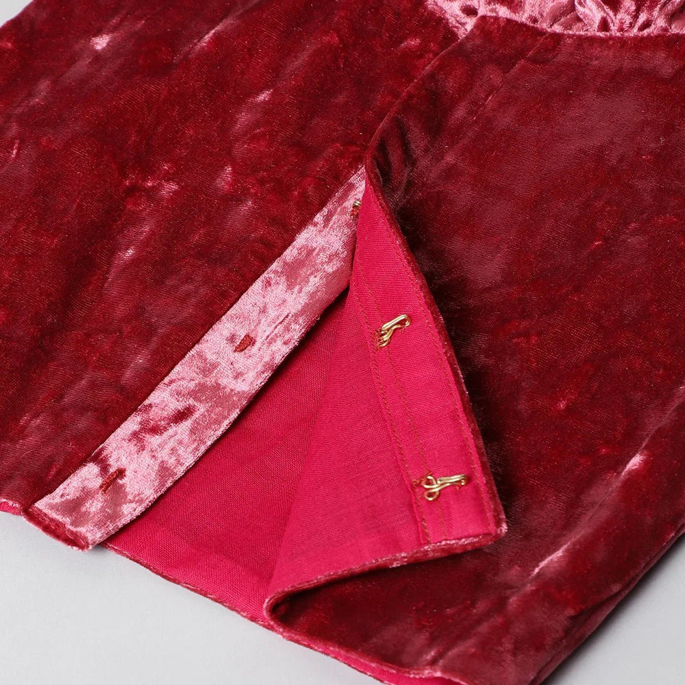 Wine Velvet Blouse with Pink Organza Skirt Set for Baby Girls - BYB PREMIUM