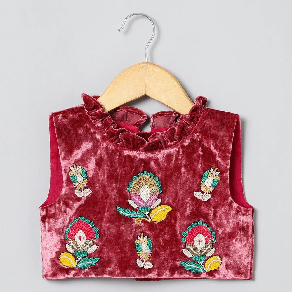 Wine Velvet Blouse with Pink Organza Skirt Set for Baby Girls - BYB PREMIUM