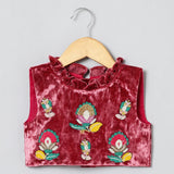 Wine Velvet Blouse with Pink Organza Skirt Set for Baby Girls - BYB PREMIUM