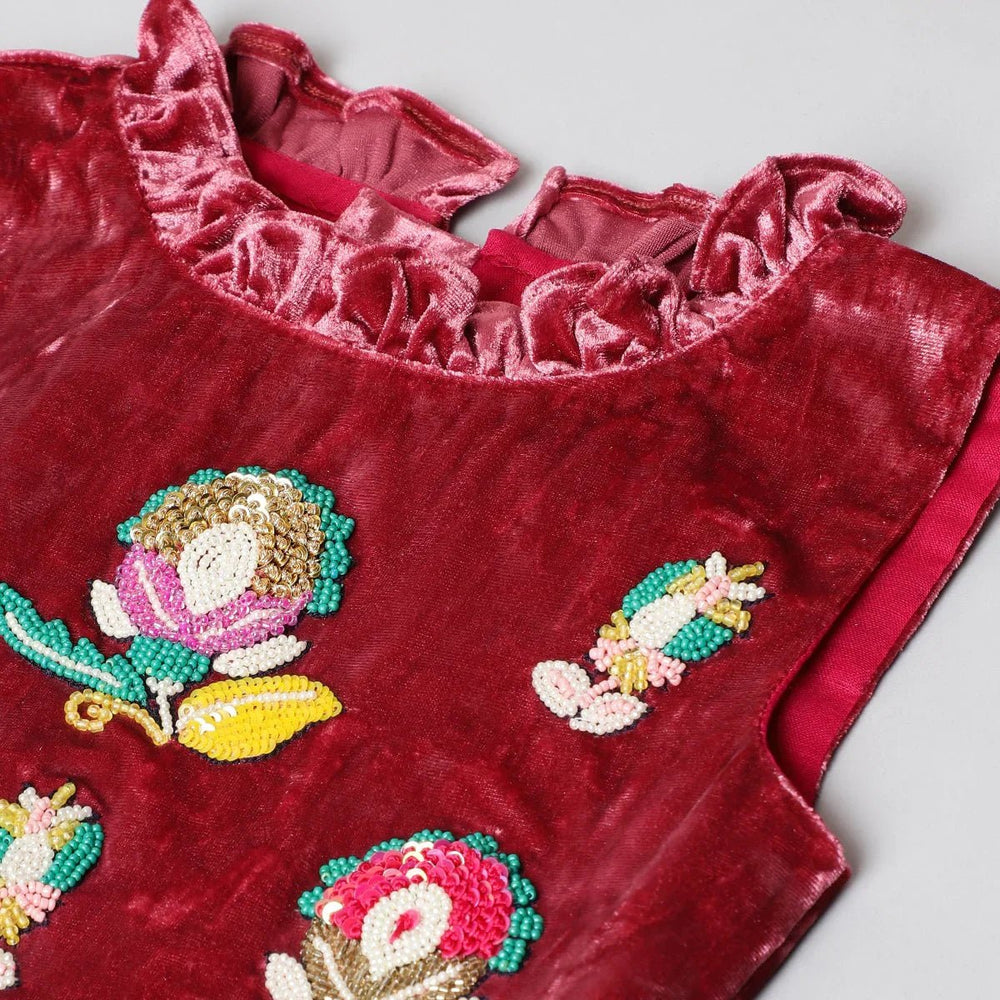 Wine Velvet Blouse with Pink Organza Skirt Set for Baby Girls - BYB PREMIUM
