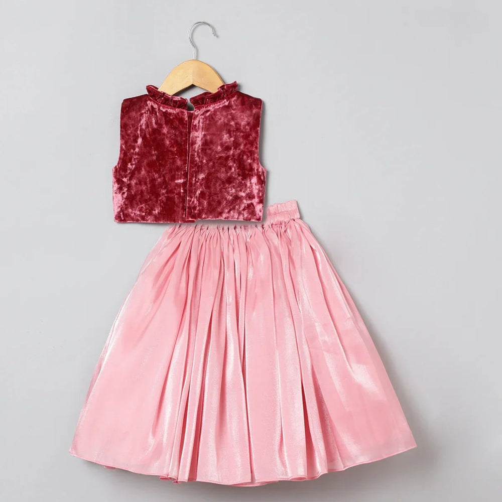 Wine Velvet Blouse with Pink Organza Skirt Set for Baby Girls - BYB PREMIUM