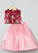 Wine Velvet Blouse with Pink Organza Skirt Set for Baby Girls - BYB PREMIUM