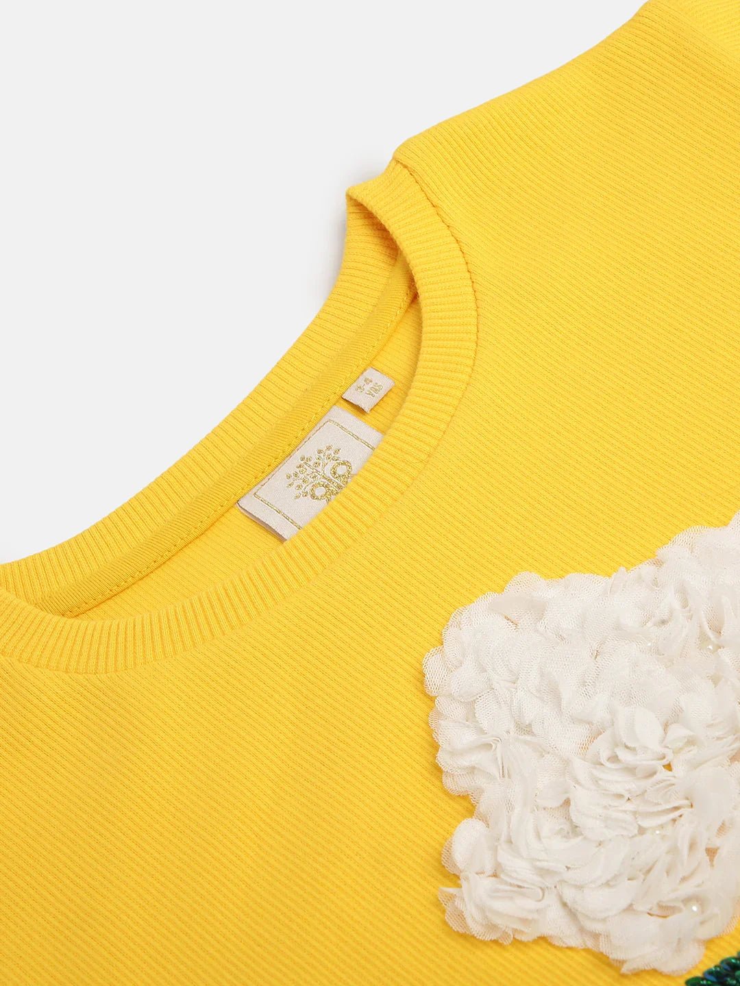 Yellow 3d floral embroidered cotton sweatshirt   byb premium