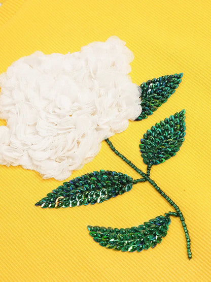 Yellow 3D Floral Embroidered Cotton Sweatshirt - BYB PREMIUM