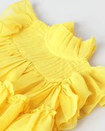 Load image into Gallery viewer, Yellow Chiffon Woven Frill Sleeve Solid Dress for Girls - BYB PREMIUM
