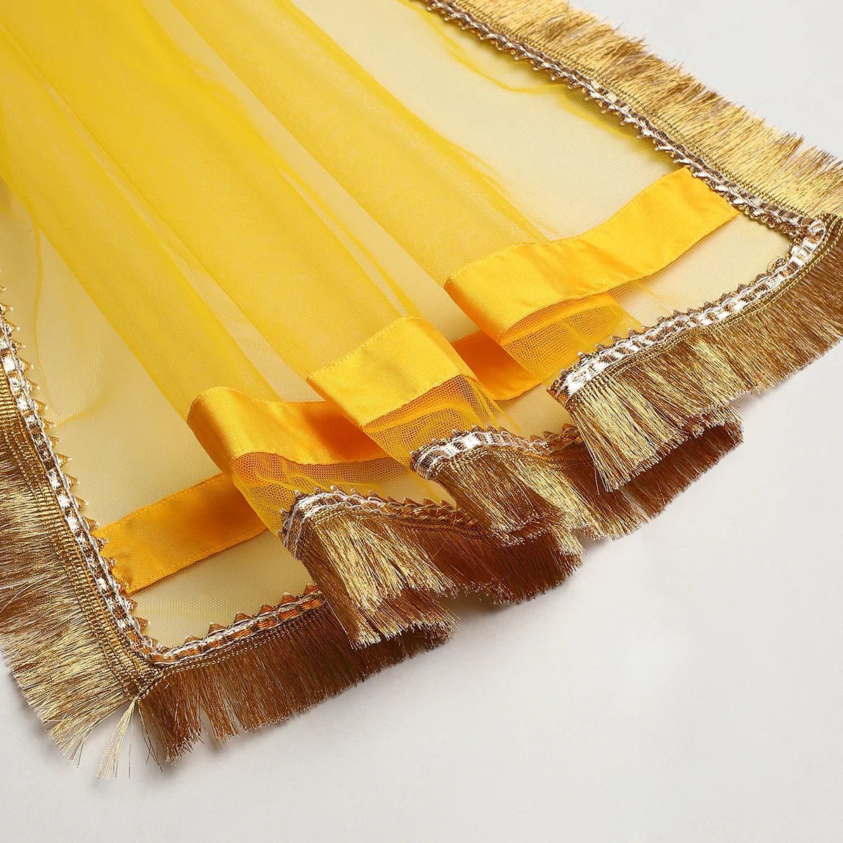 Yellow & gold mirror work lehenga set for girls | georgette & art silk   byb premium