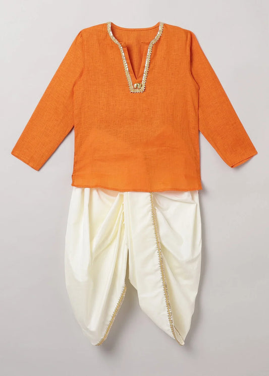 Festive Orange Kurta Dhoti Set