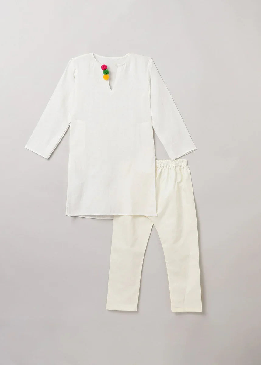 BYB White Cotton Kurta Pajama Set