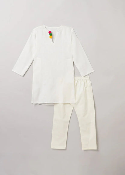 BYB White Cotton Kurta Pajama Set