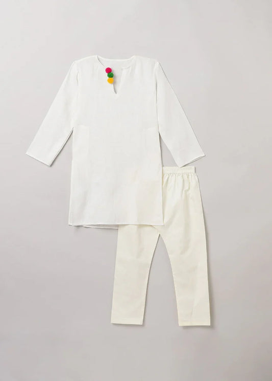 BYB White Cotton Kurta Pajama Set