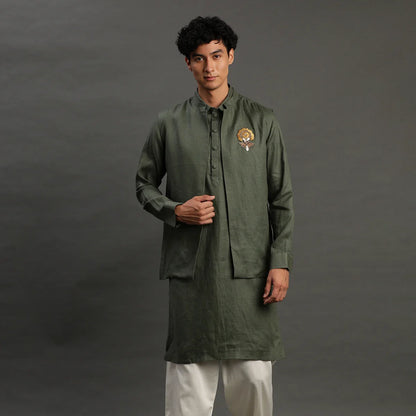 Navy Linen Kurta Pyjama Set for Men