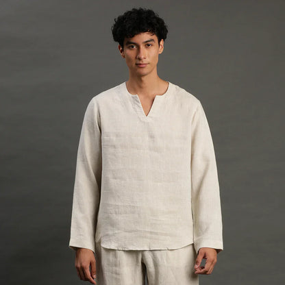 Beige Linen short Kurta for Men