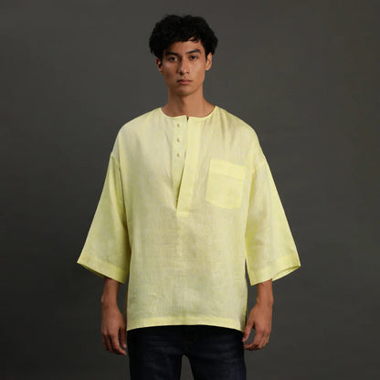 Lime Yellow Linen Short Kurta