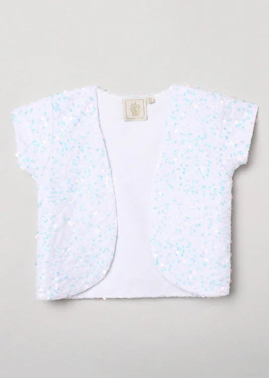 White Velvet Shrug for Girls with Sequin Detailing