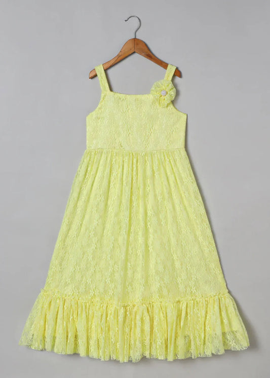 Lime Ruffle Lace Maxi Dress for Girls