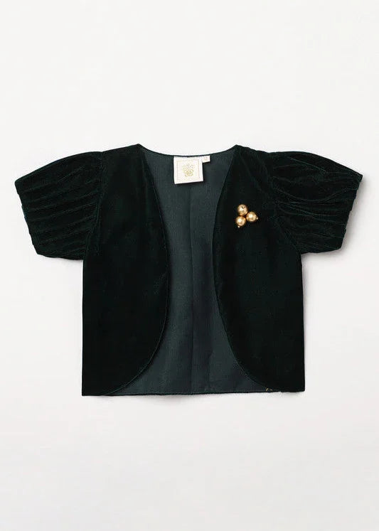 Emerald Green Velvet Shrug with Puff Sleeves & Brooch