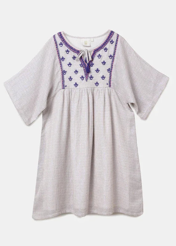 Beige Bloom Smocked Waist Dress