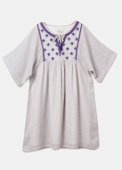 Beige Bloom Smocked Waist Dress
