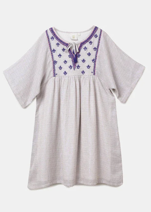 Beige Bloom Smocked Waist Dress