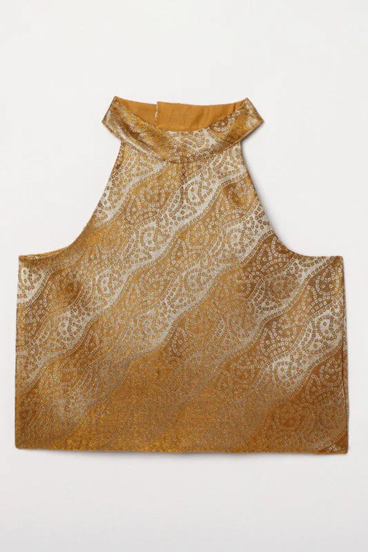 Girls Green & Gold Halter Neck Lehenga Set with Tulle Skirt & Dupatta