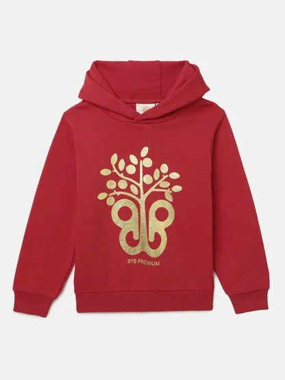 Red Hoodie Sweatshirt with Gold Foil Print