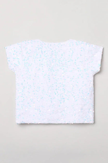White Velvet Shrug for Girls with Sequin Detailing