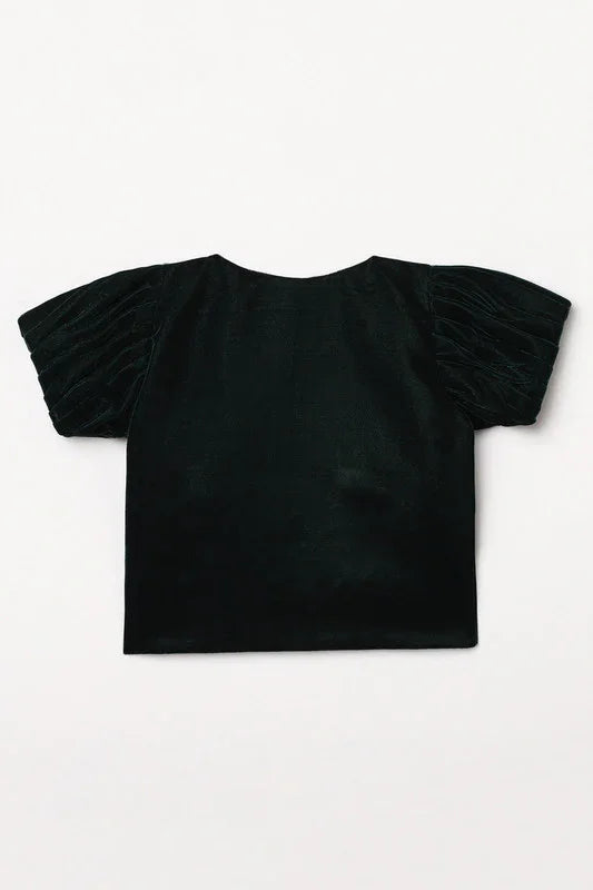 Emerald Green Velvet Shrug with Puff Sleeves & Brooch