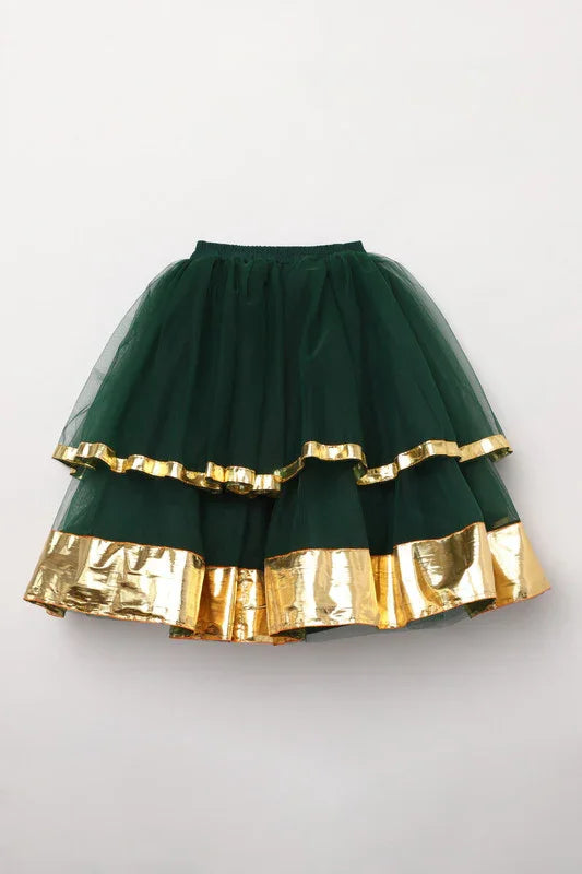 Girls Green & Gold Halter Neck Lehenga Set with Tulle Skirt & Dupatta