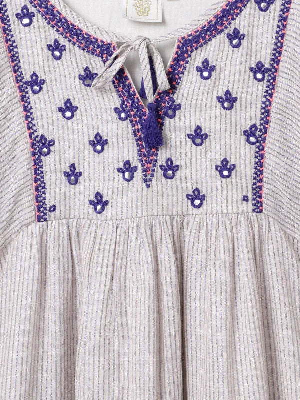 Beige Bloom Smocked Waist Dress