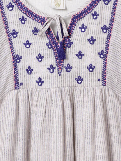 Beige Bloom Smocked Waist Dress