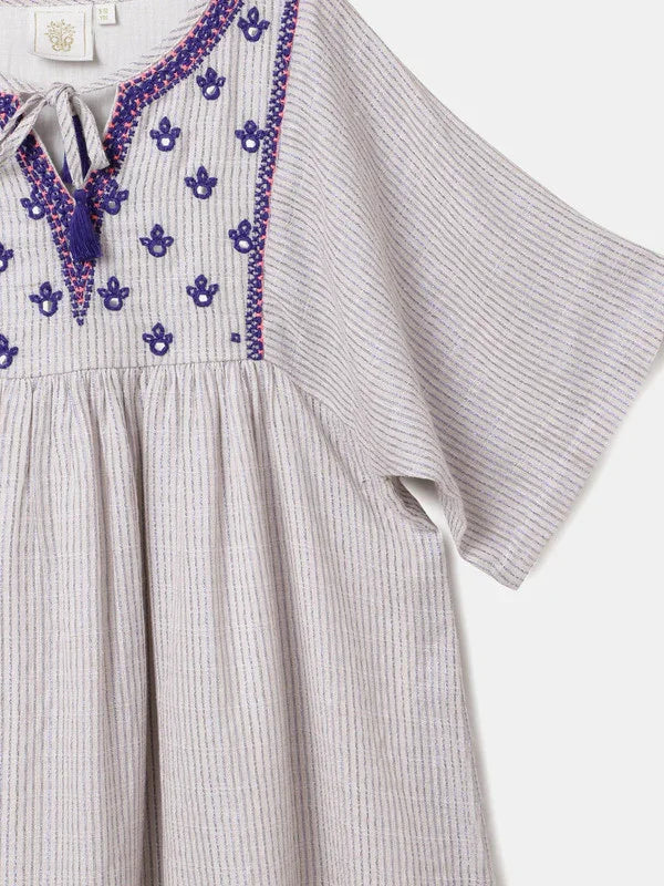 Beige Bloom Smocked Waist Dress
