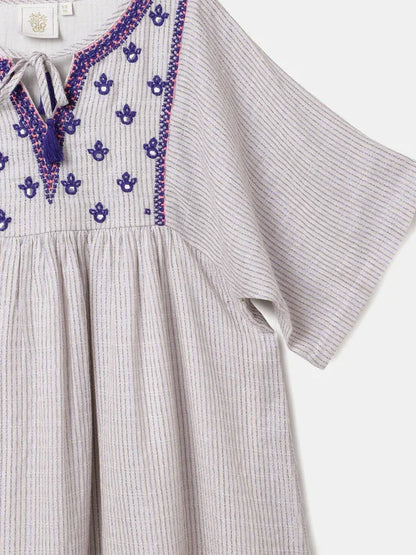 Beige Bloom Smocked Waist Dress
