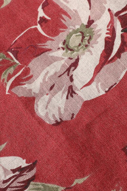 Red Blossom Floral Cotton Dress with Ruffled Hem for Girls