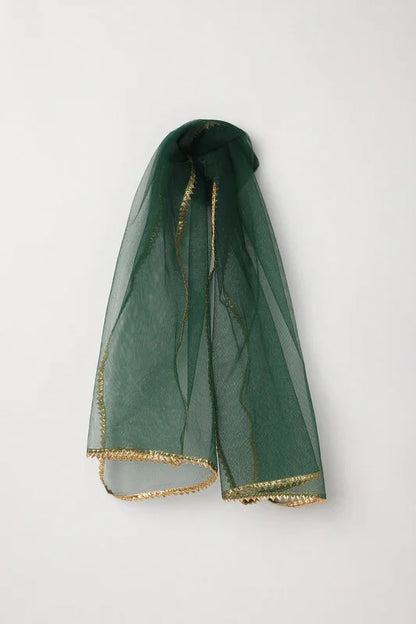 Girls Green & Gold Halter Neck Lehenga Set with Tulle Skirt & Dupatta