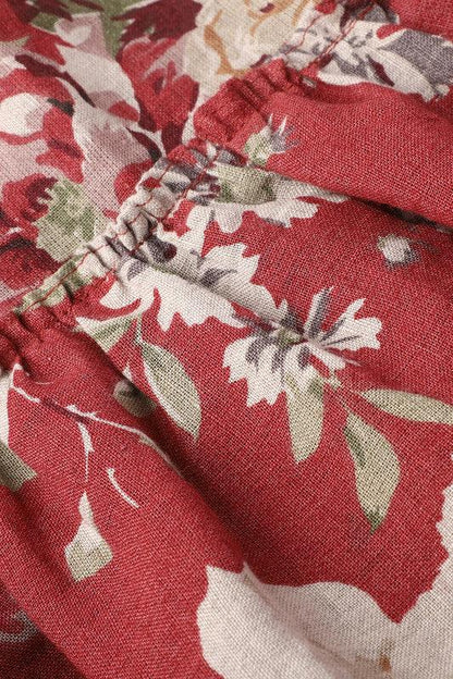 Red Blossom Floral Cotton Dress with Ruffled Hem for Girls
