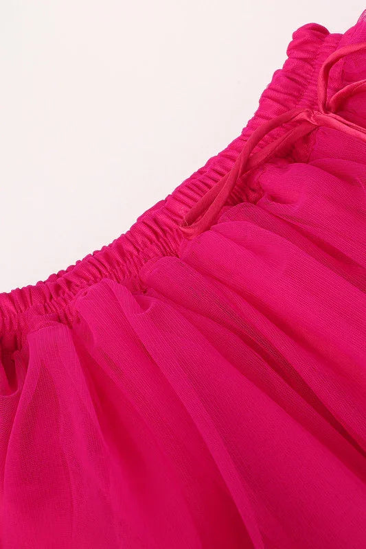 Girls Fuchsia Pink Chanderi Silk Lehenga Set with One-Shoulder Blouse