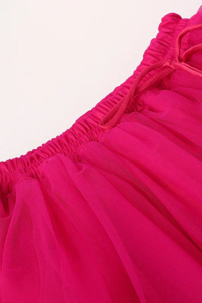 Girls Fuchsia Pink Chanderi Silk Lehenga Set with One-Shoulder Blouse