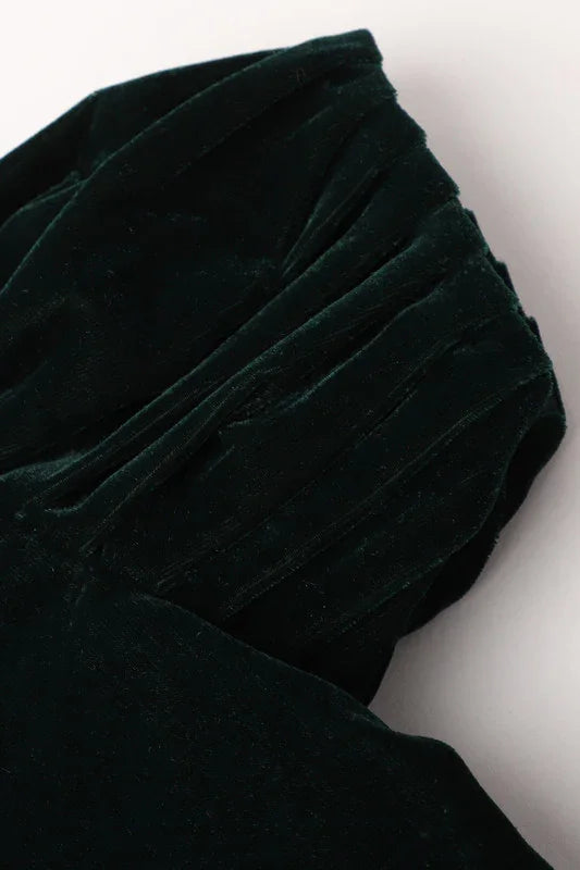 Emerald Green Velvet Shrug with Puff Sleeves & Brooch