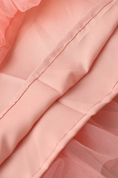 Peach Blossom Tulle Dress with Floral & Pearl Detailing