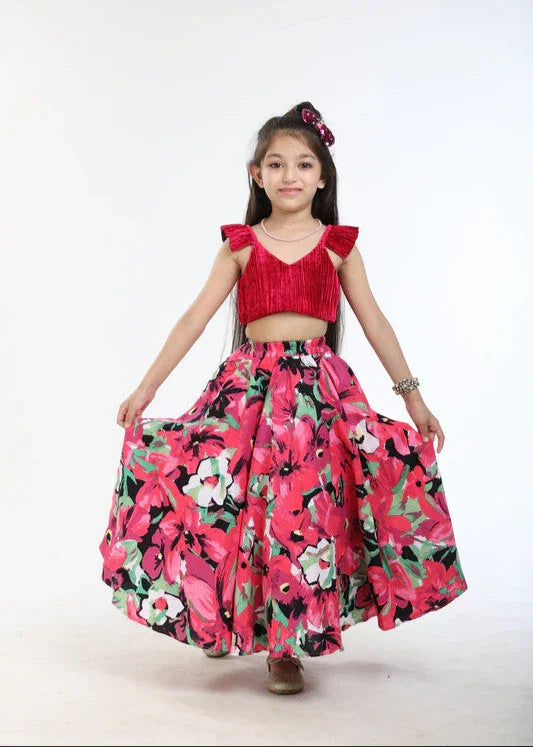 Pink & Deep Red Lehenga Set