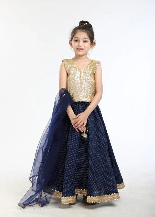 Navy Blue Polka & Sequin Lehenga Set