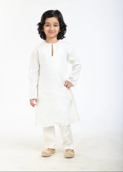 Classic White Linen Kurta Pajama Set