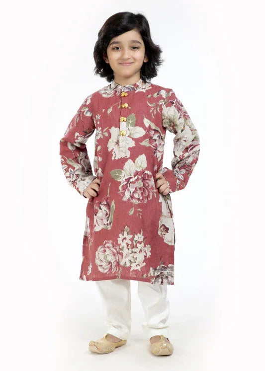 Rust Floral Print Kurta Pajama Set