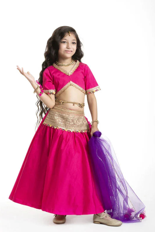Pink & Purple Raw Silk Lehenga Set