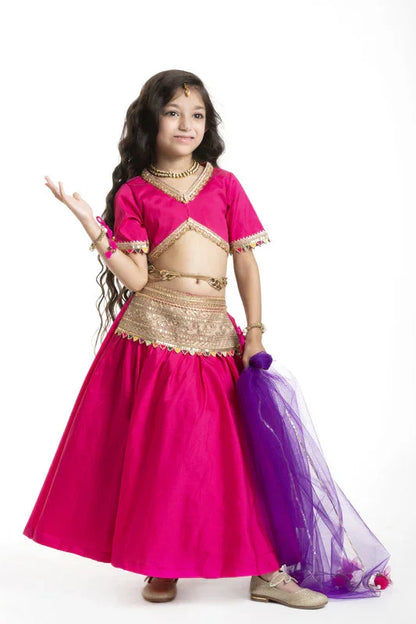 Pink & Purple Raw Silk Lehenga Set