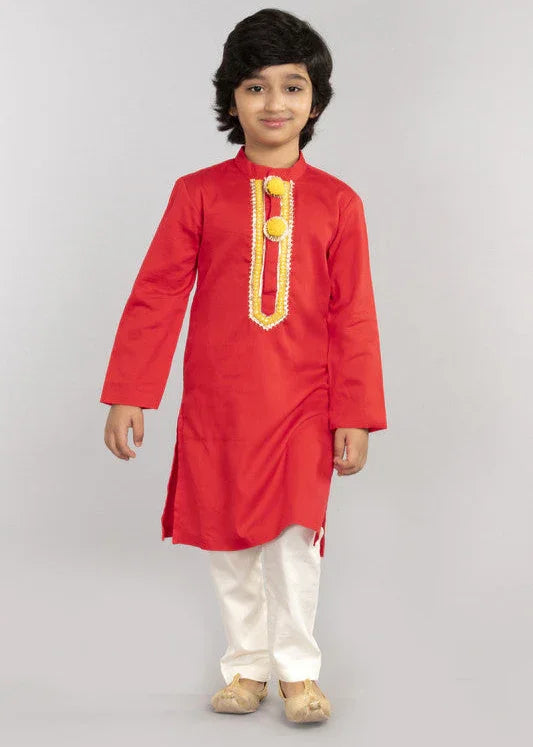 Red Cotton Kurta Pajama Set