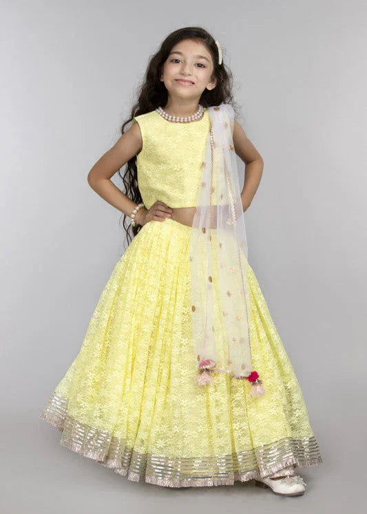 Lime Yellow Lace Lehenga Set