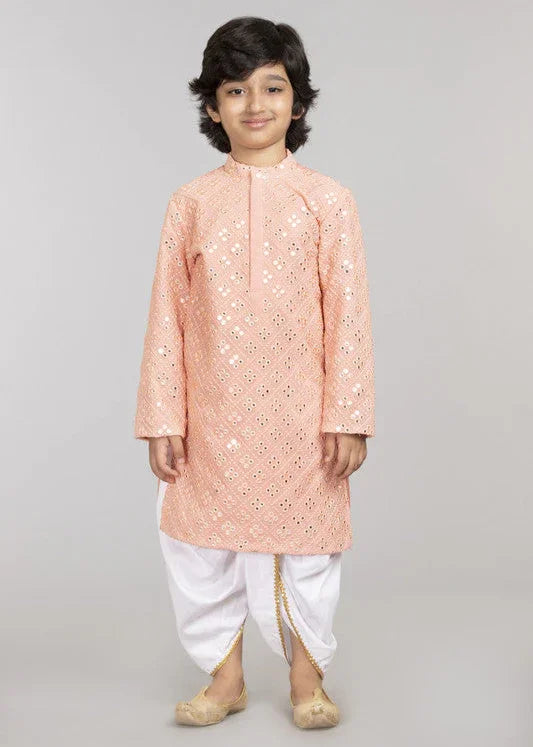 Peach Mirror Work Kurta Pajama Set